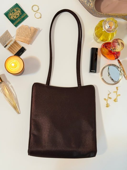 The Juliet - chocolate brown satin embroidered purse