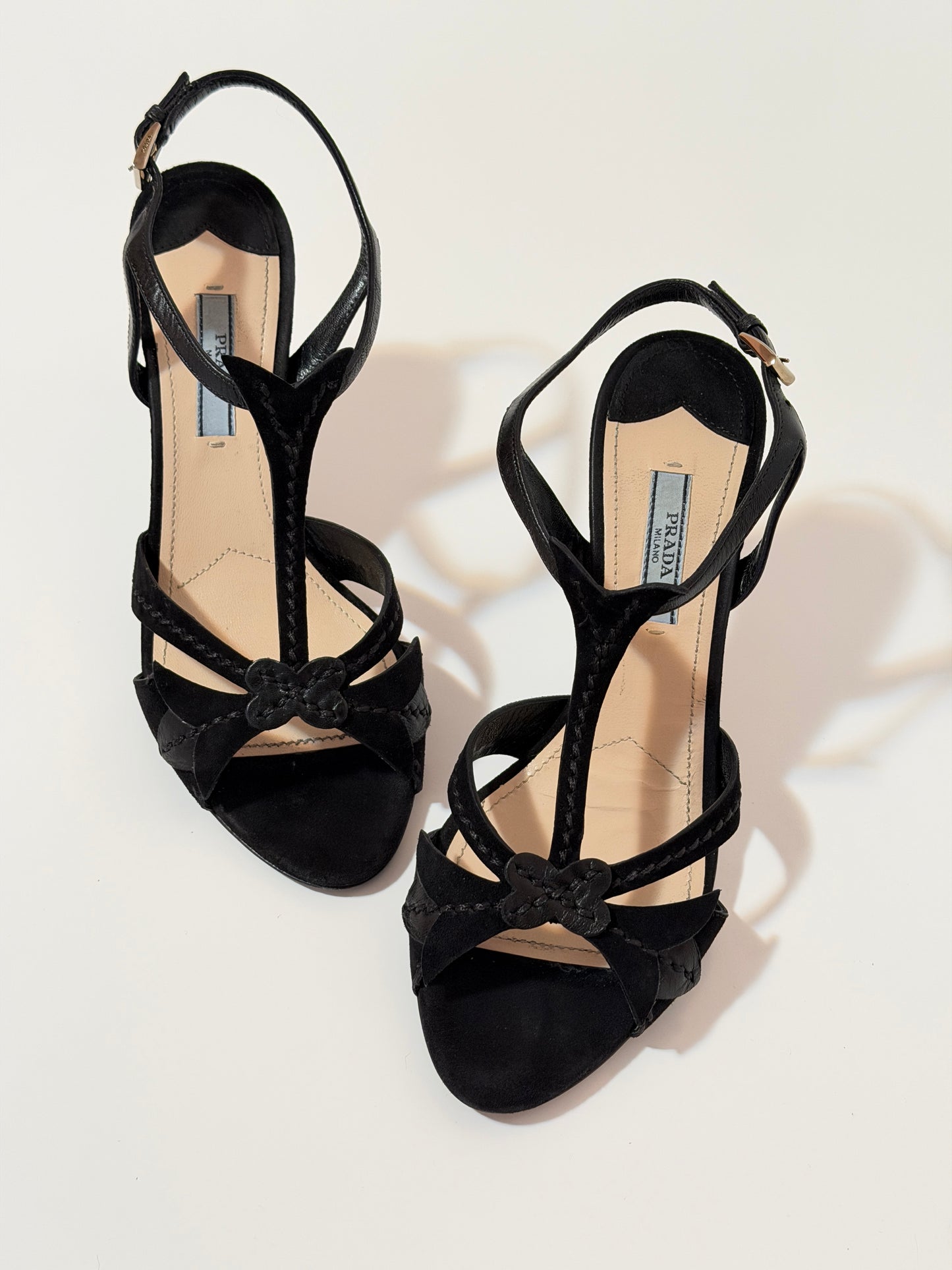 Prada fairy black suede sandals - size 7.5