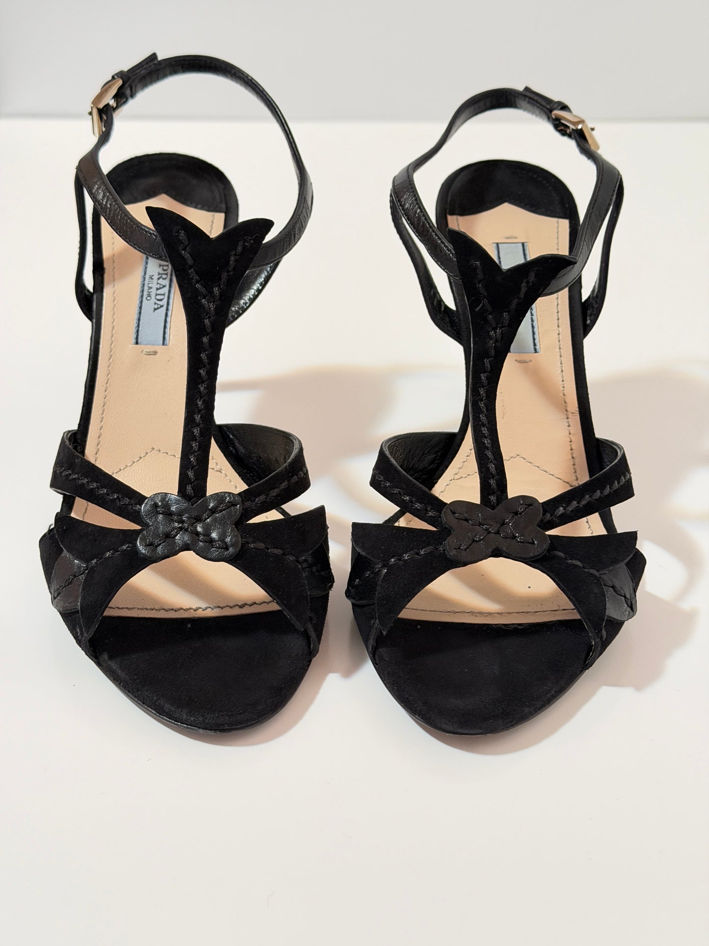 Prada fairy black suede sandals - size 7.5
