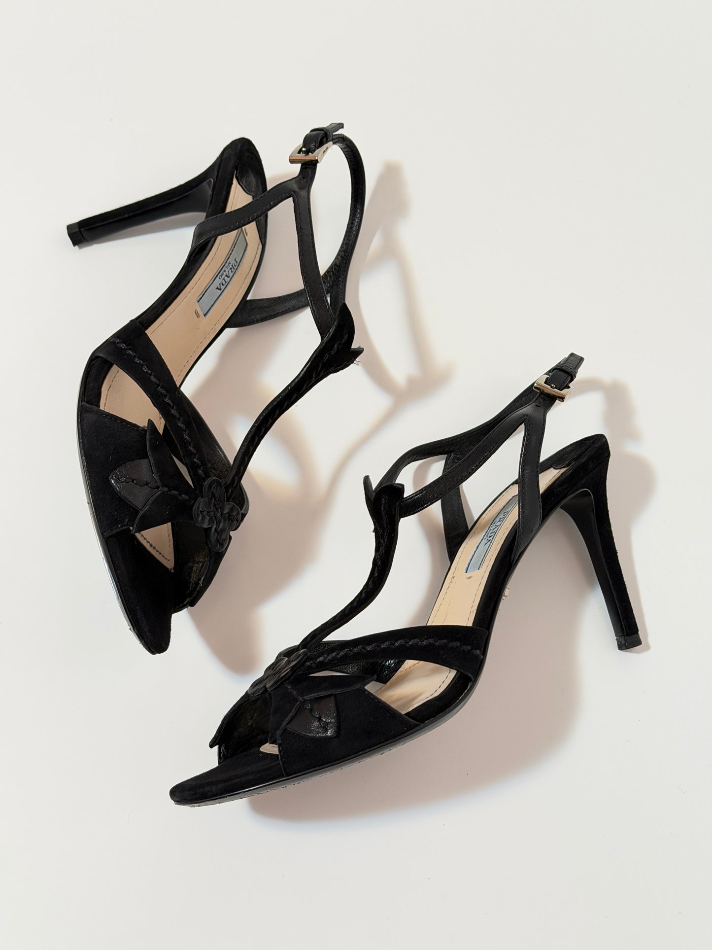 Prada fairy black suede sandals - size 7.5