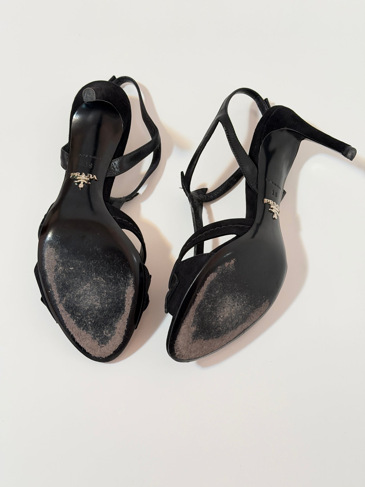 Prada fairy black suede sandals - size 7.5