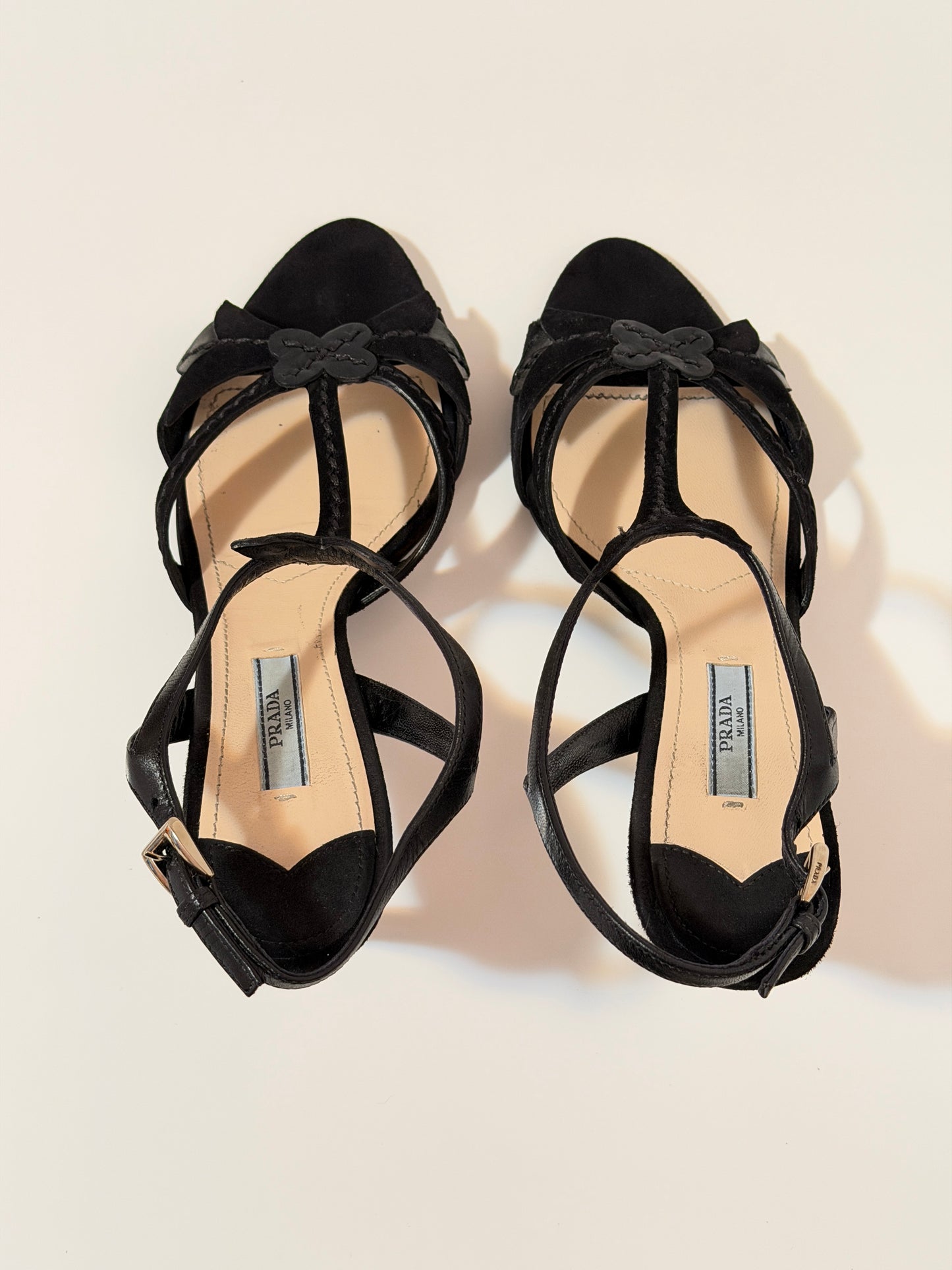 Prada fairy black suede sandals - size 7.5