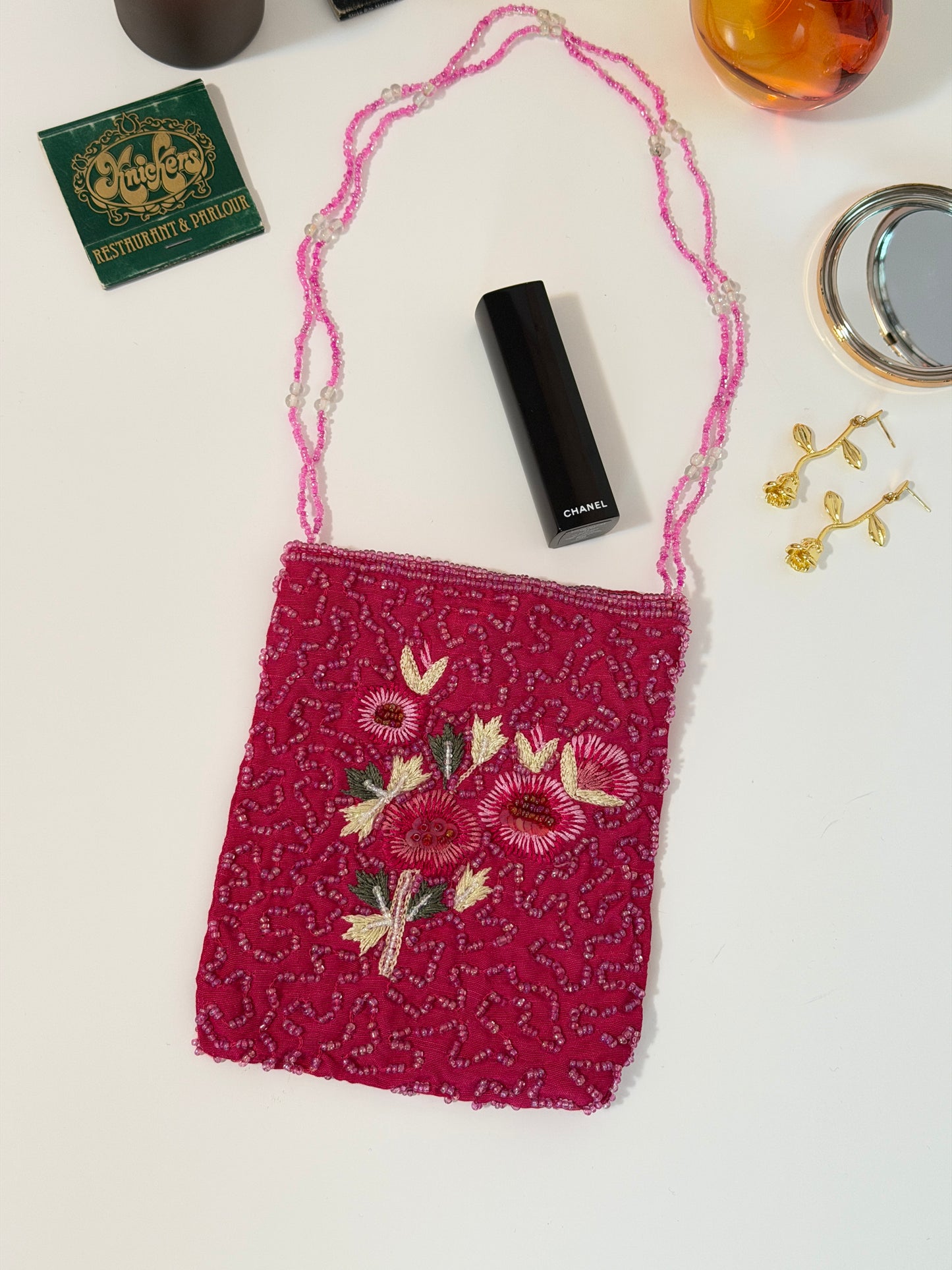 The Stevie - magenta pink evening bag - beaded + embroidery