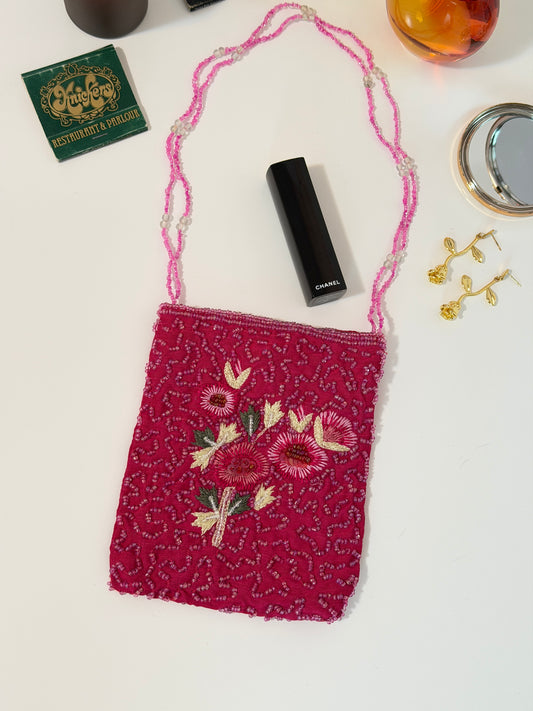 The Stevie - magenta pink evening bag - beaded + embroidery