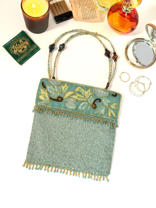 The Lindsey - seafoam green evening bag - beaded + embroidery
