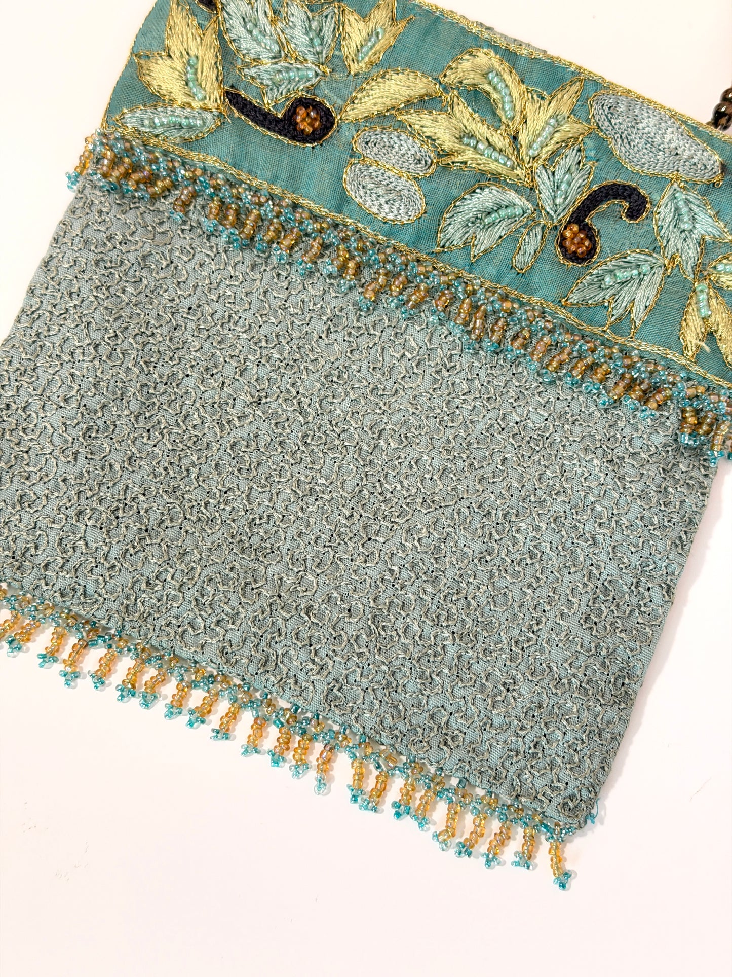Soft green evening bag - beaded + embroidery