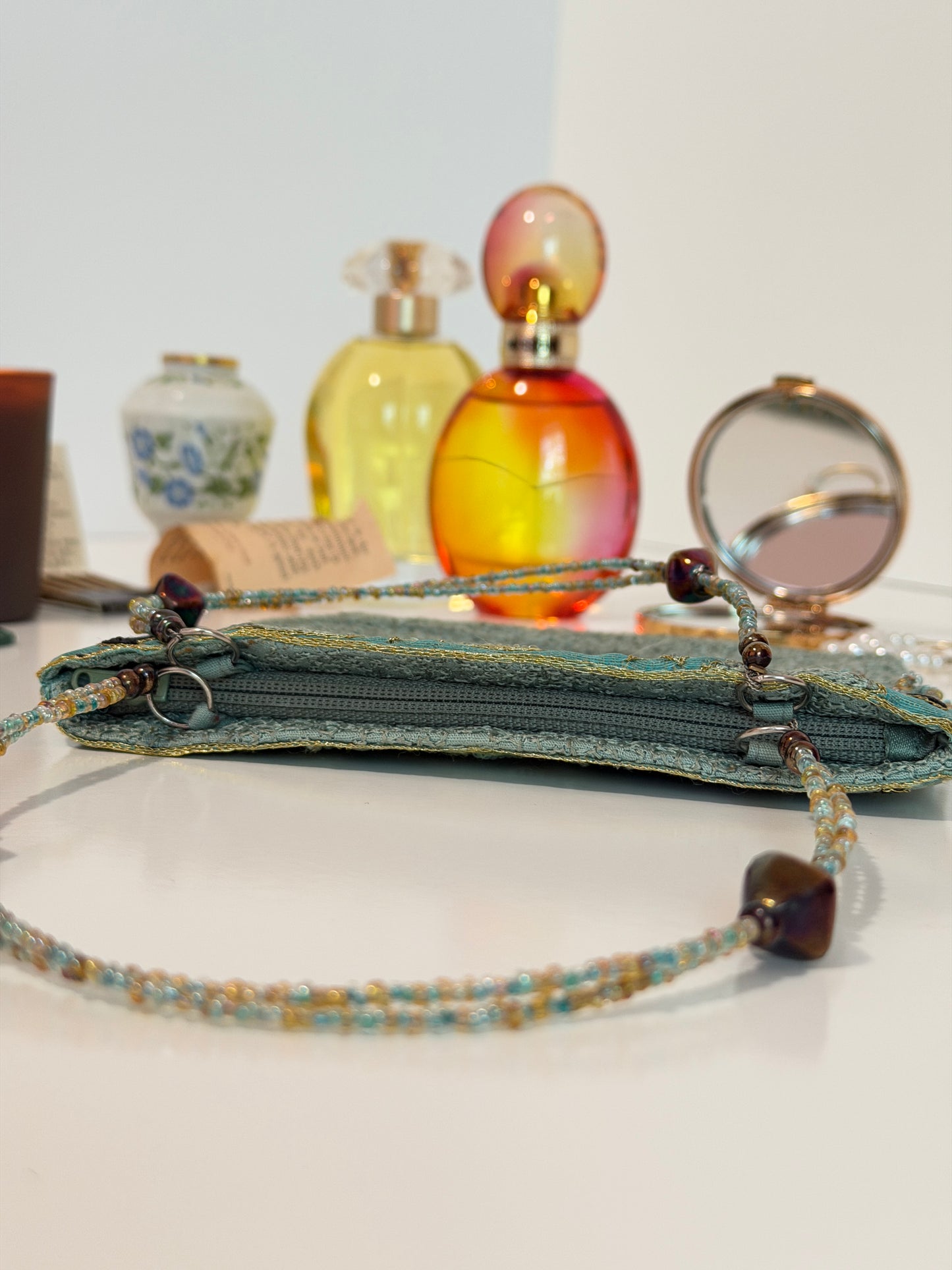Soft green evening bag - beaded + embroidery