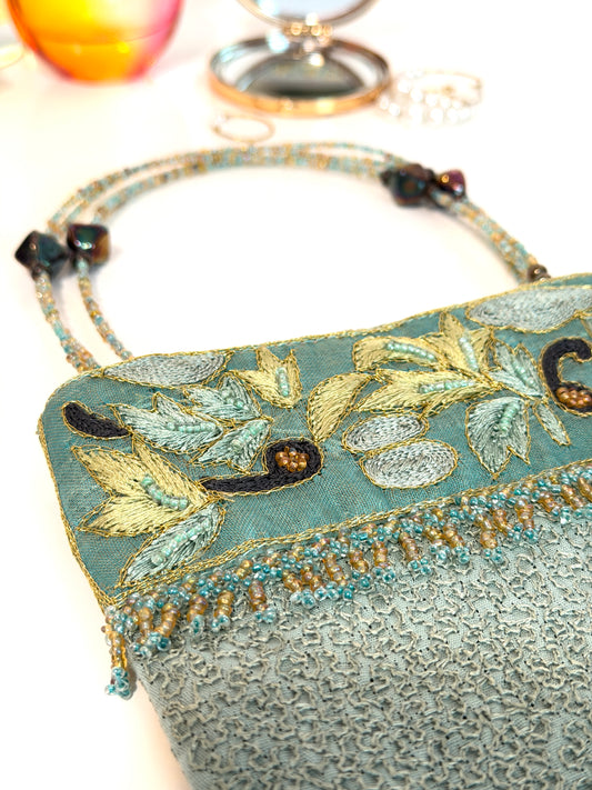 The Lindsey - seafoam green evening bag - beaded + embroidery