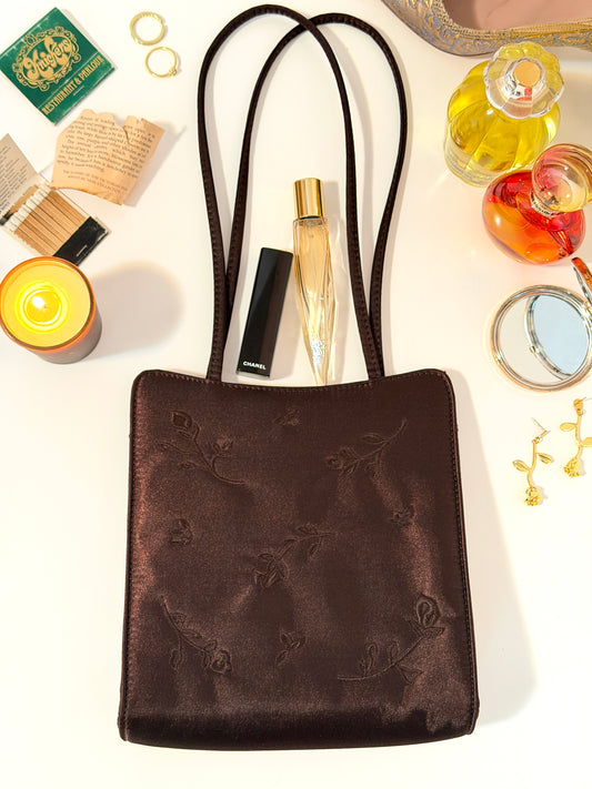 The Juliet - chocolate brown satin embroidered purse