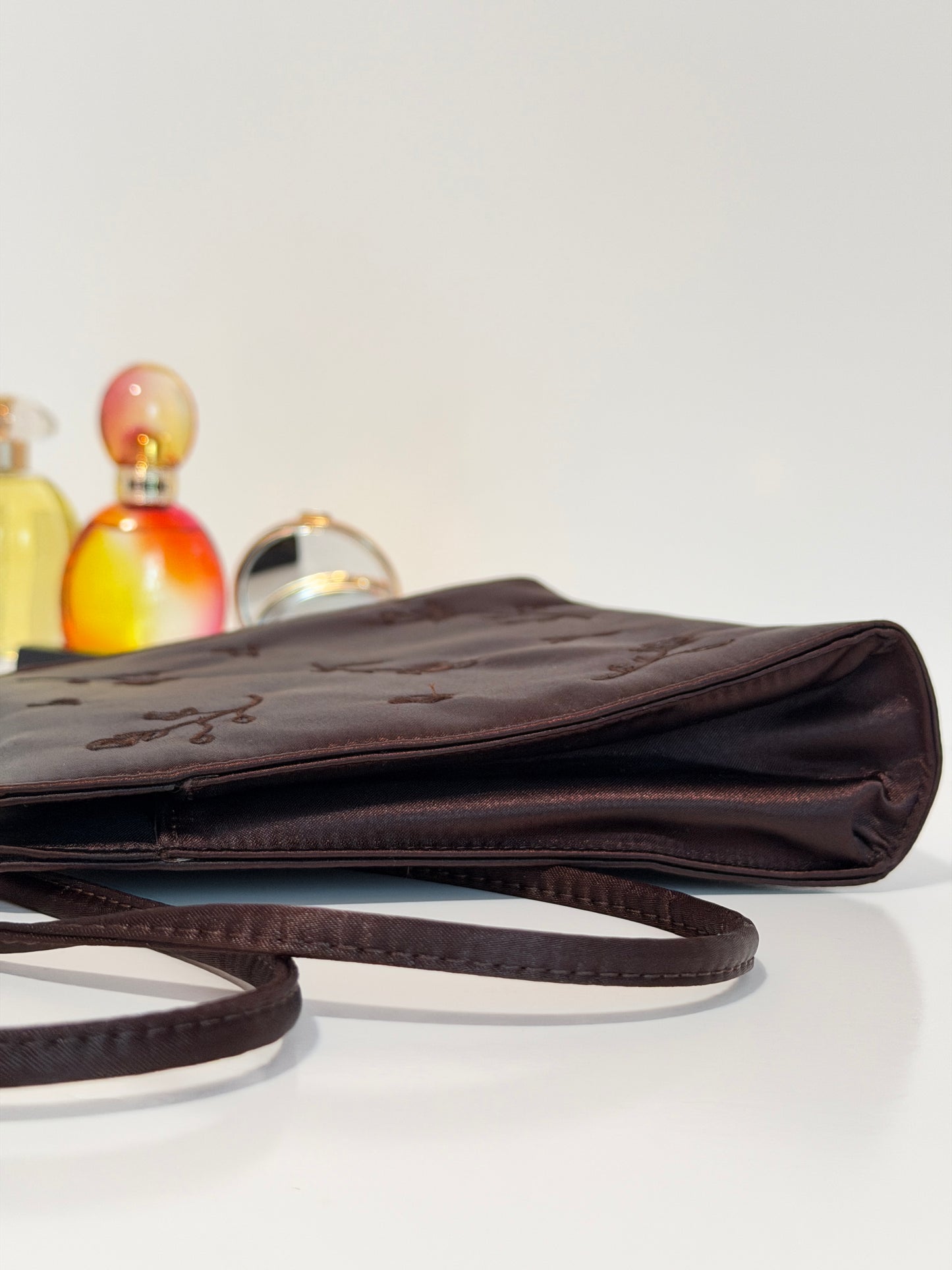 The Juliet - chocolate brown satin embroidered purse - vintage Gap