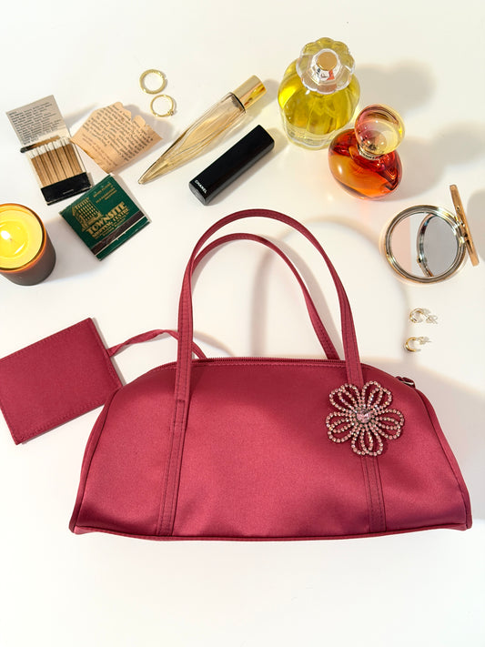 The Christine - fuchsia pink satin baguette style purse