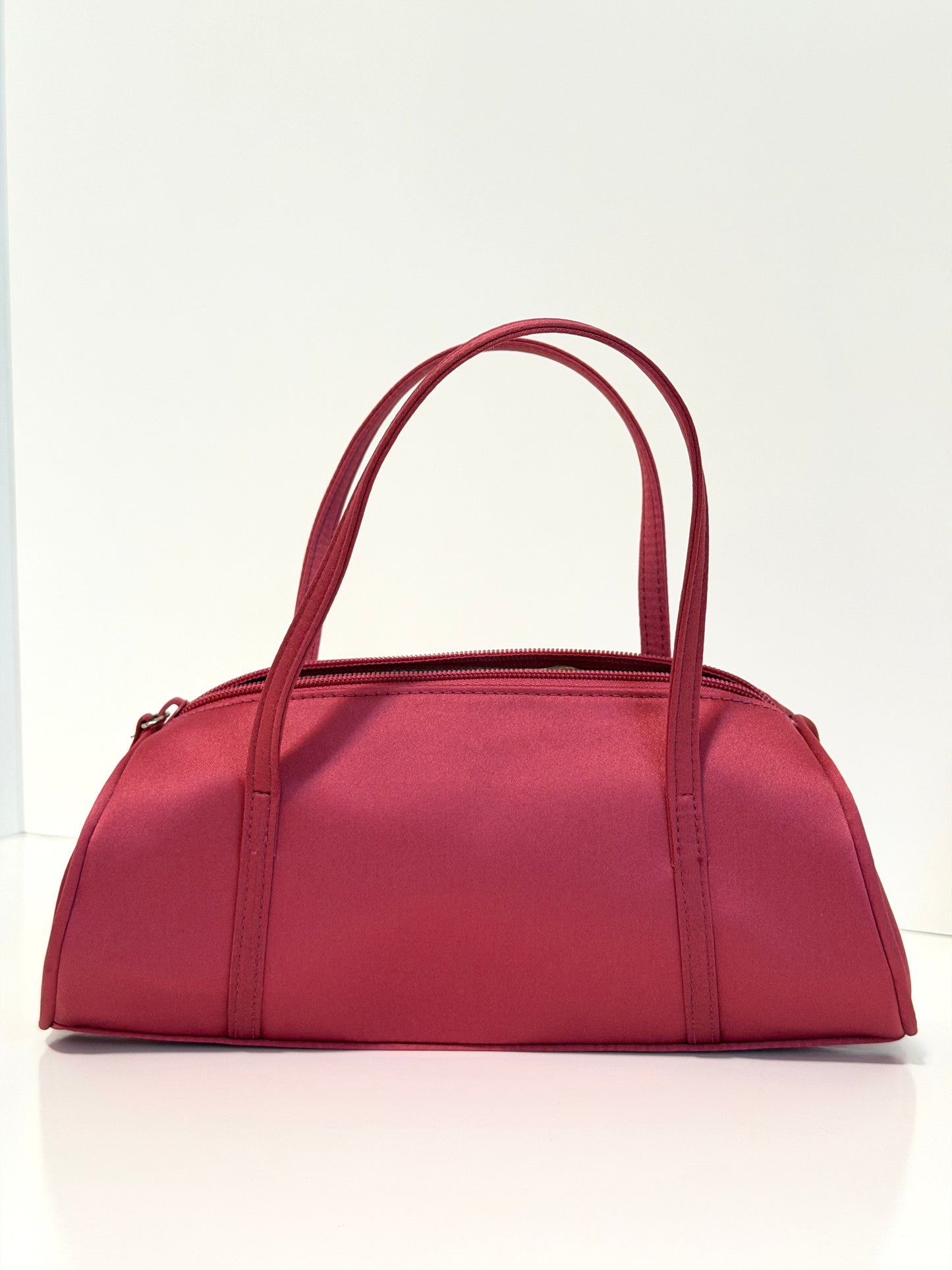 The Christine - fuchsia pink satin baguette style purse - vintage Nine West