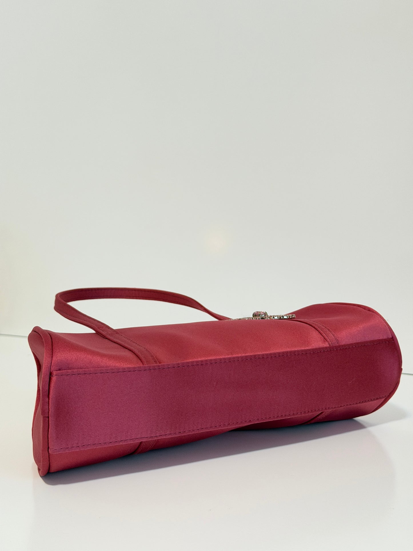 The Christine - fuchsia pink satin baguette style purse - vintage Nine West