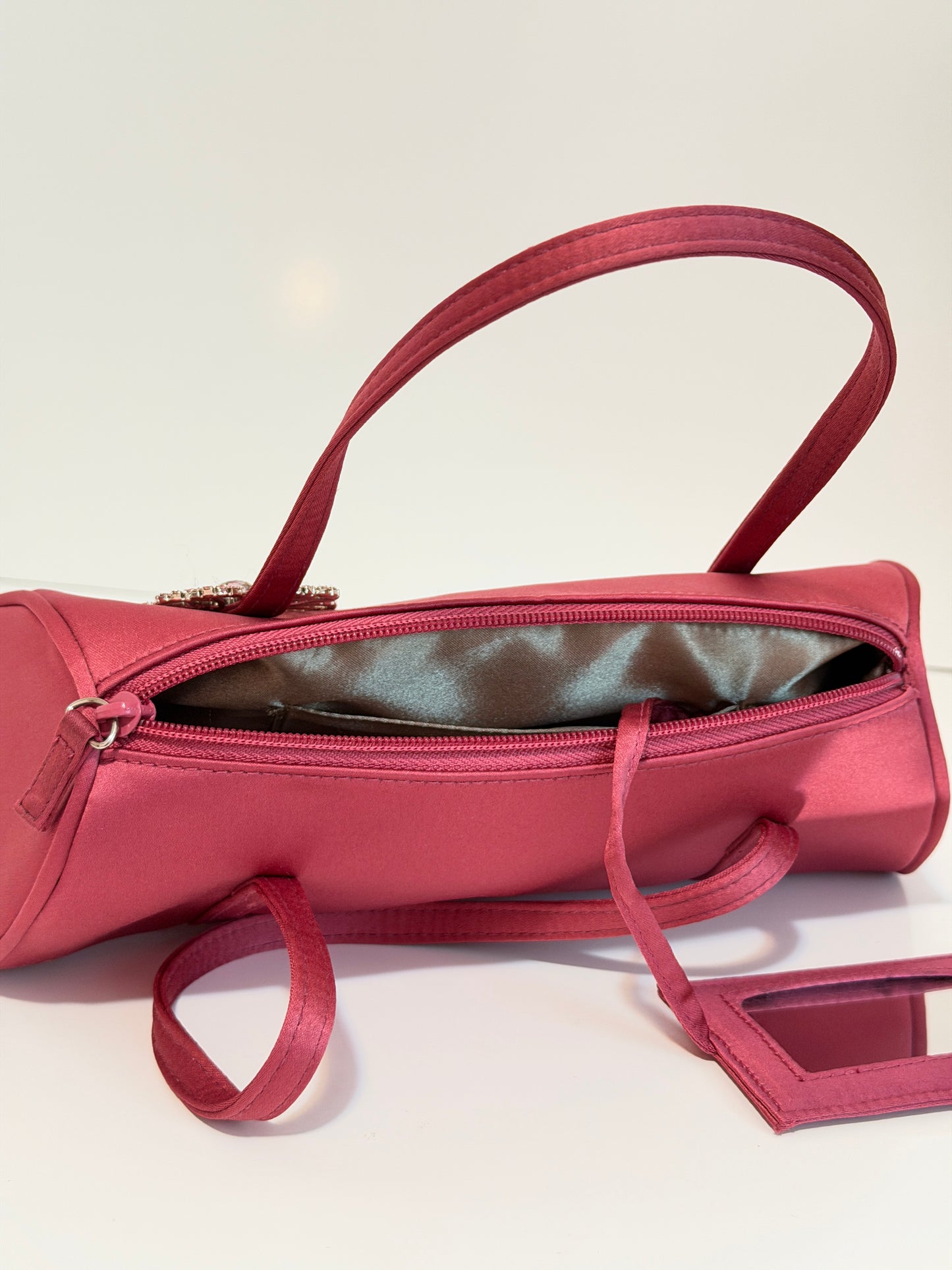 The Christine - fuchsia pink satin baguette style purse - vintage Nine West