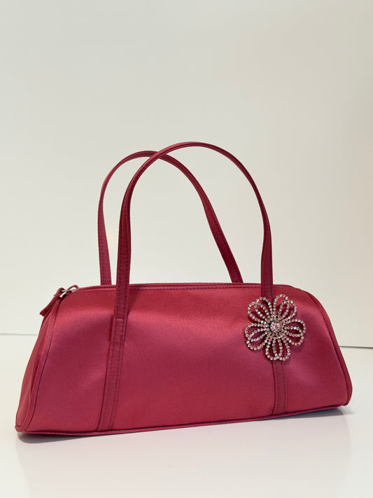The Christine - fuchsia pink satin baguette style purse