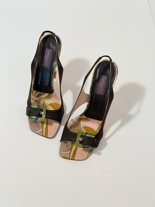 Pucci satin jewelled slingbacks - size 9.5