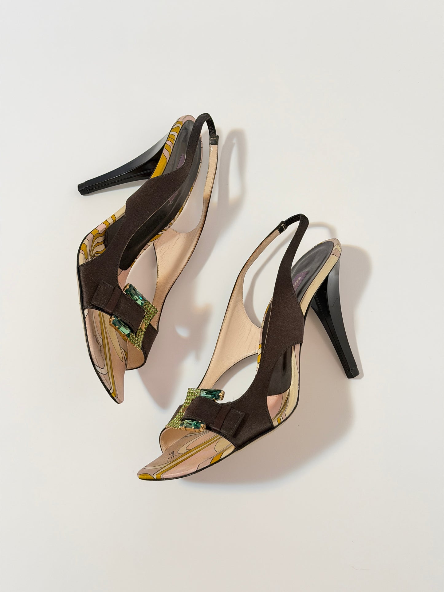 Pucci satin jewelled slingbacks - size 9.5