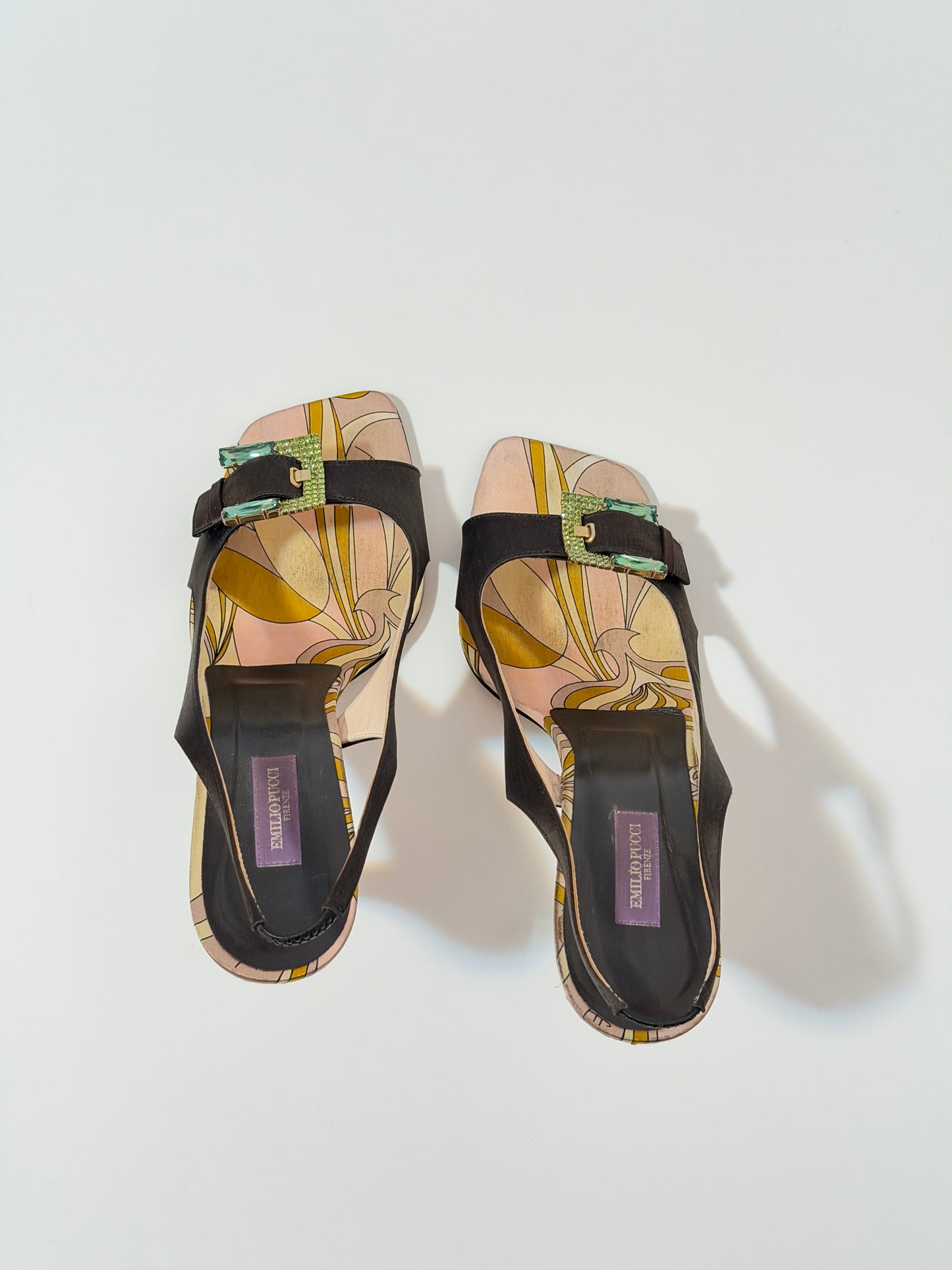Pucci satin jewelled slingbacks - size 9.5
