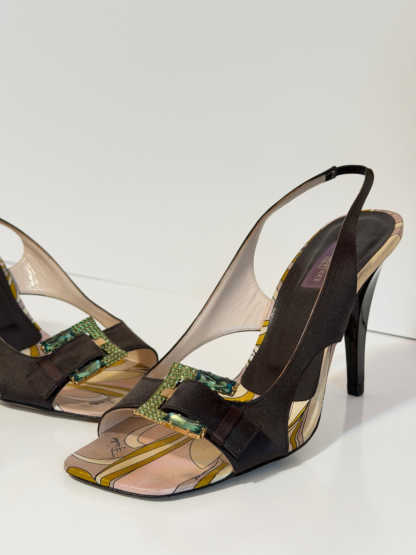 Pucci satin jewelled slingbacks - size 9.5
